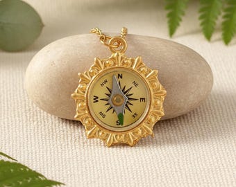 Personalized Gold Working Compass Necklace, minimalist silver charm, graduation gift