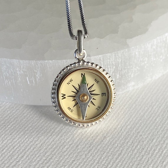 Compass Necklace with Hammered Finish Adjustable Length Sterling Silver Compass Necklace with Hammered Finish Adjustable Length Sterling Silver