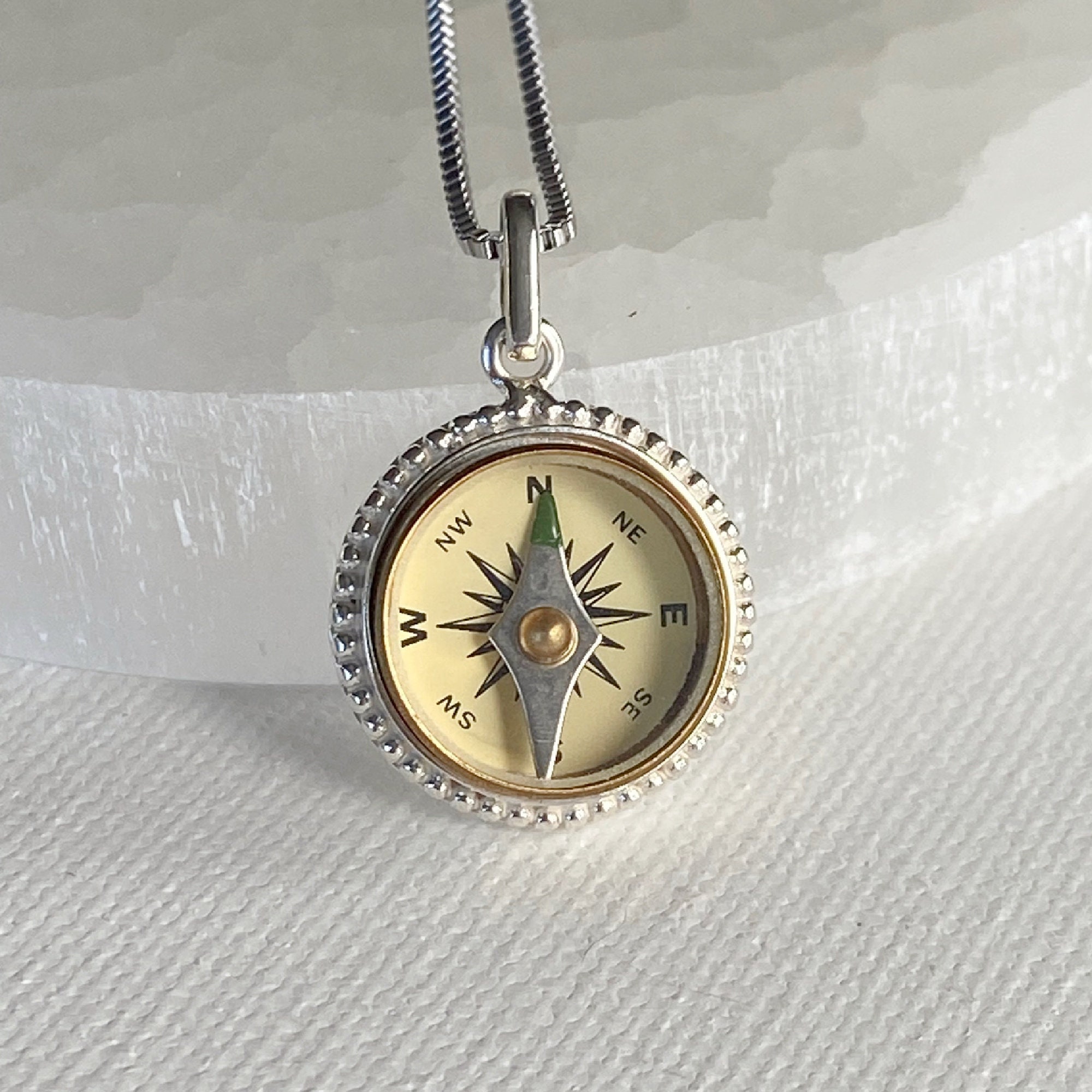 Compass Necklace with Hammered Finish Adjustable Length Sterling Silver Compass Necklace with Hammered Finish Adjustable Length Sterling Silver