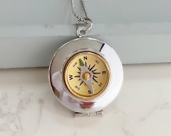 Silver Working Compass Locket with photos, personalized photo gift