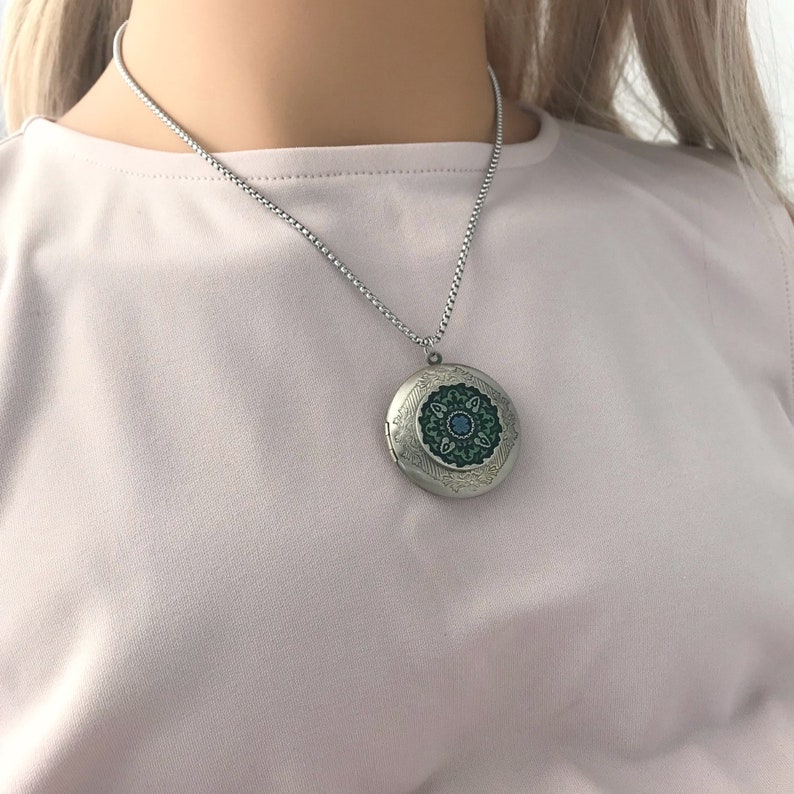Celtic Medallion Locket Necklace green blue pendant picture | Etsy