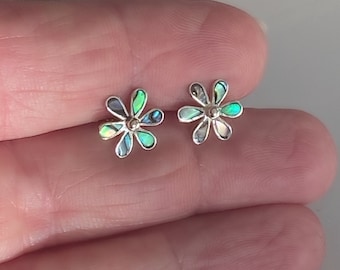 Daisy Stud Earrings with abalone shell, sterling silver tiny flower post earrings, abalone shell studs, 925 silver studs, gift for her