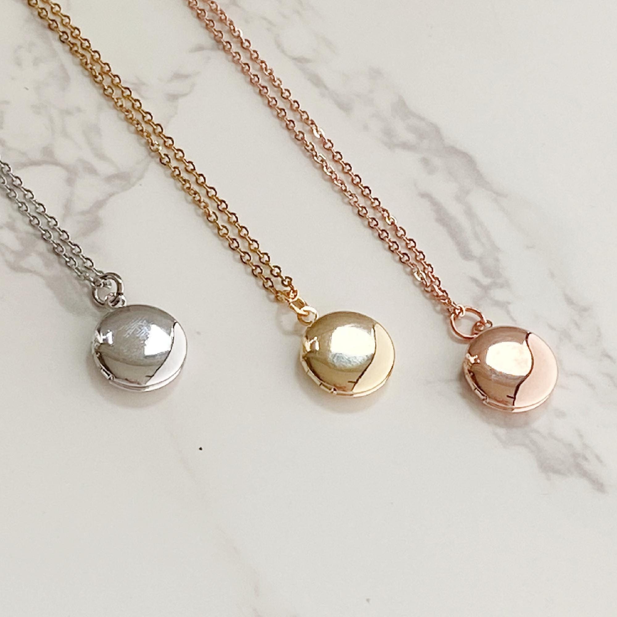 Mini Round Locket Necklace, silver-gold-rose gold, dainty photo locket