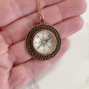 Copper Working Compass Necklace Antique Style Rose Gold Compass Jewelry Functional Compass Pendant Graduation Gift Etsy Australia