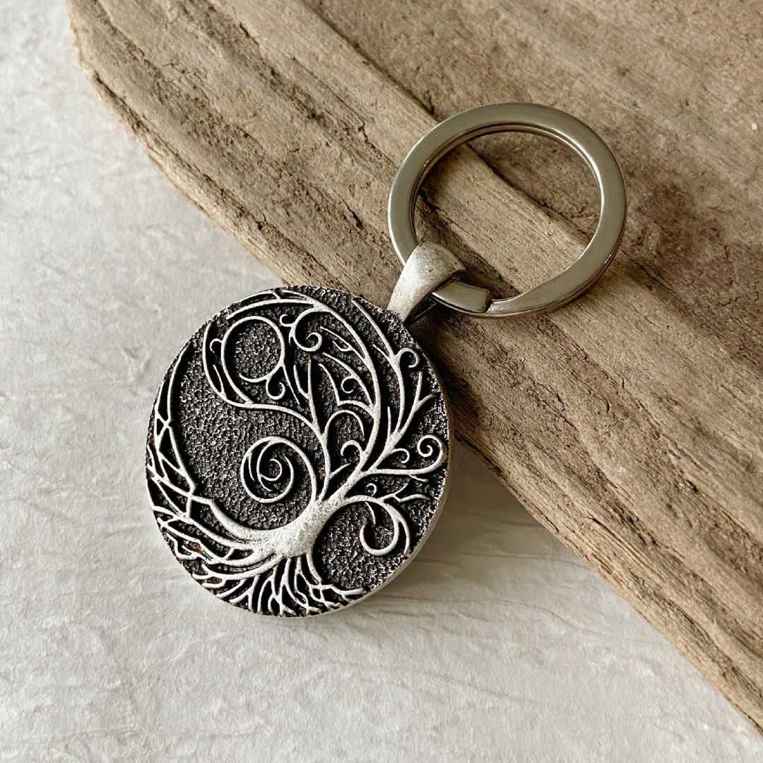 Two Sided Tree Keychain Silver Tree Key Chain Keychain for Etsy