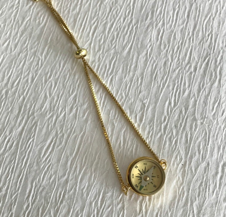 Working Compass Bracelet, gold and rose gold, dainty compass jewelry, bolo bracelet, adjustable chain bracelet, slider bead