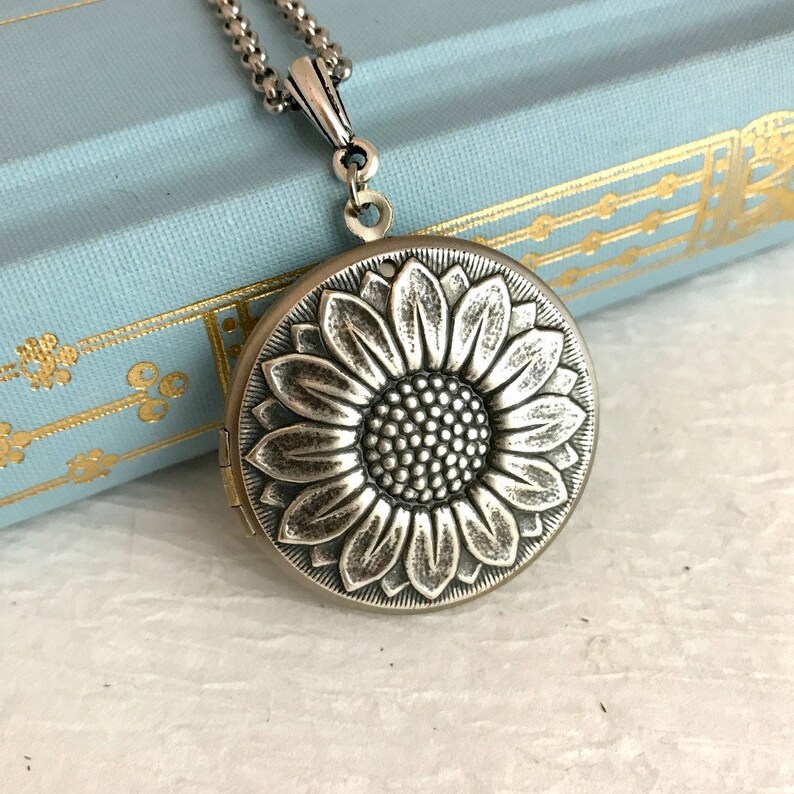 Sunflower Locket Necklace silver sunflower pendant sunflower Etsy