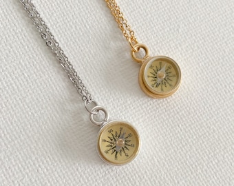 Tiny Working Compass Necklace, silver or gold functional compass pendant, graduation gift
