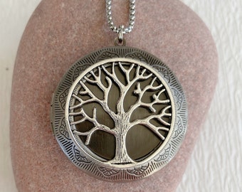 Très grand collier médaillon arbre de vie avec photos imprimées, pendentif arbre de vie en argent, médaillon personnalisé avec photo