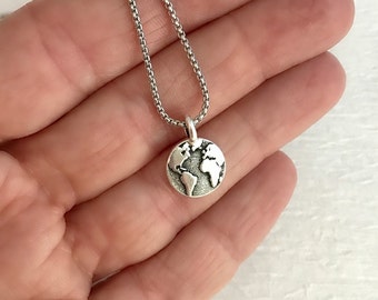 Tiny Earth Charm Necklace, silver world charm necklace, dainty charm necklace, layering necklace