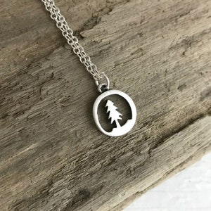 Tiny Tree Necklace, pine tree charm, small tree pendant, silver tree necklace, nature jewelry, gift for her, outdoors jewelry