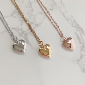 Tiny Heart Locket Necklace, dainty silver, gold, rose heart locket, locket with photos, delicate heart charm