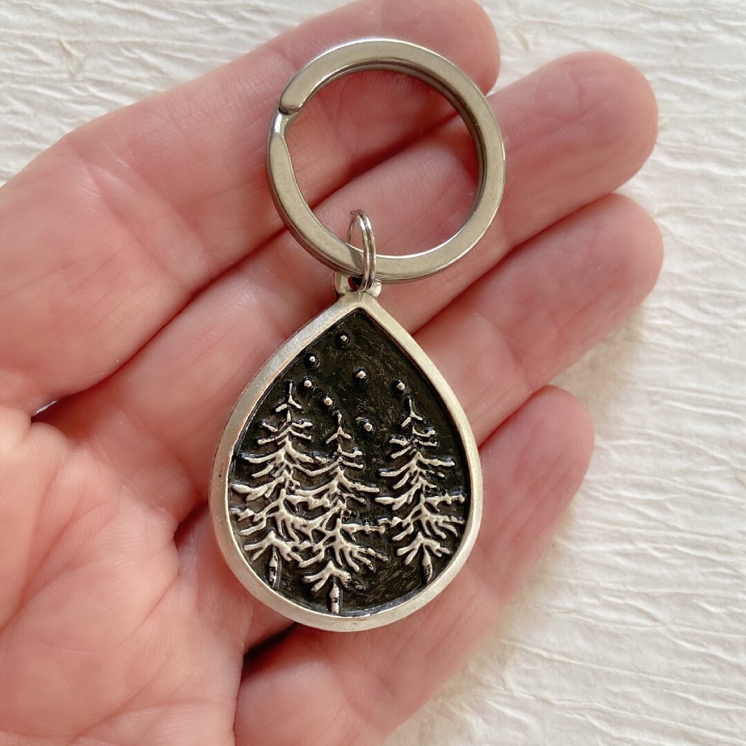 Silver Pine Tree Keychain Black Enameled Trees Key Chain for Etsy