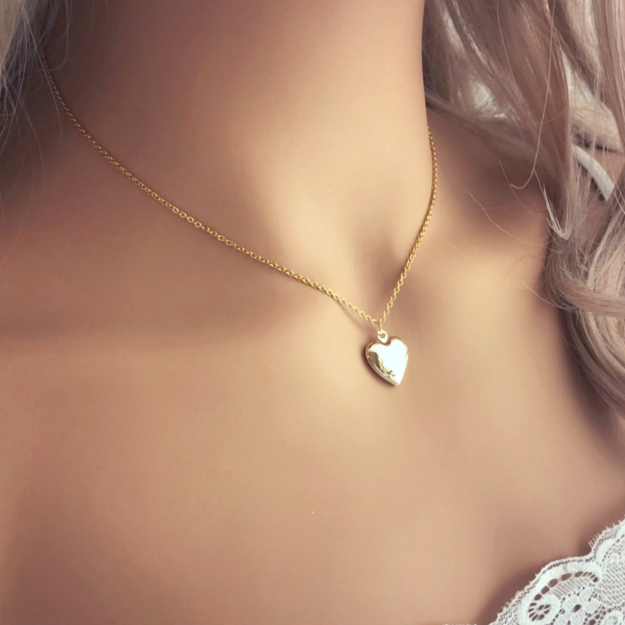 Heart Locket Necklace with Picture Inside - Rose Gold –