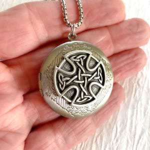 Silver Celtic Knot Locket Necklace with photos, Irish picture locket, Celtic cross pendant