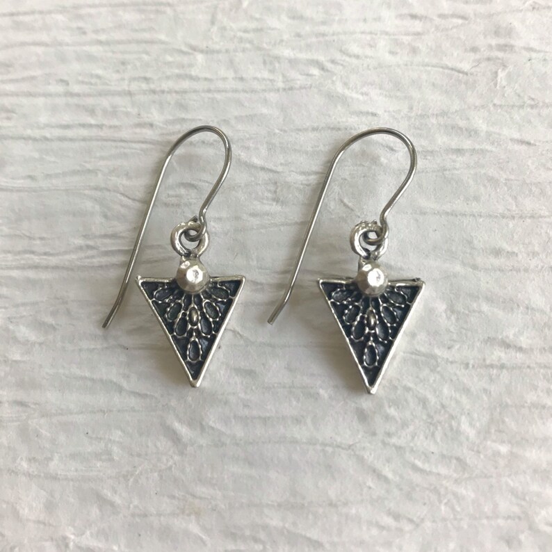 Small Triangle Drop Earrings Silver Triangle Dangle Earrings Etsy