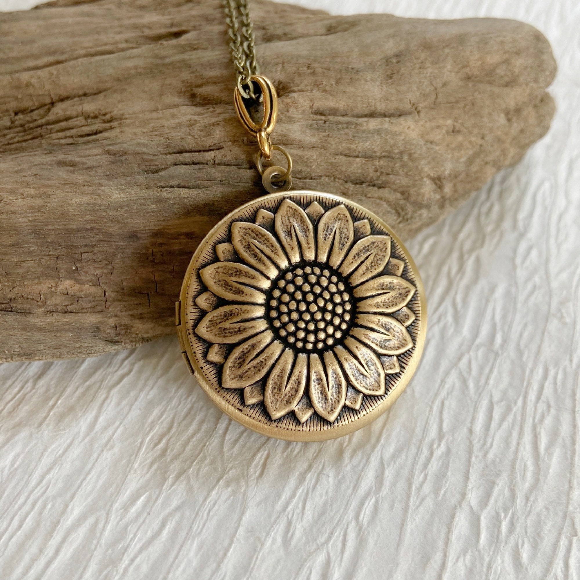 Sunflower Locket Necklace 24k Gold Plated Photo Locket | Etsy