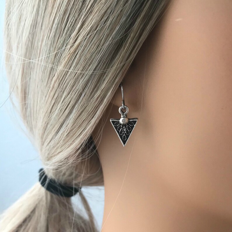 Small Triangle Drop Earrings Silver Triangle Dangle Earrings Etsy