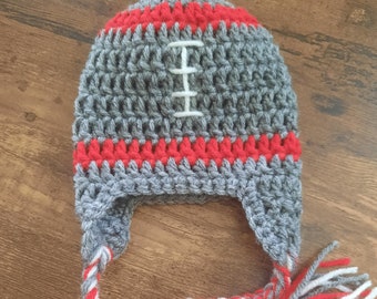 OSU Football Hat - Ohio State University colors - OSU hat - OSU baby boy football hat - Ohio State crochet hat - Baby Football Hat