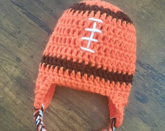 Football Hat Cleveland Browns colors - Cleveland Browns hat - Browns baby boy football hat - Browns crochet hat - orange - Baby football hat