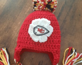 Kansas City Hat - baby football hat - football baby hat - Kansas City baby hat - baby girl hat - crochet baby hat - girl football hat