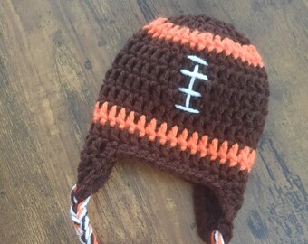 Brown Football Hat Cleveland Browns colors - Cleveland Browns hat - Browns baby boy football hat - Browns crochet hat - Baby football hat
