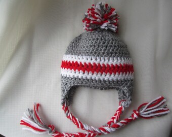 OSU Hat - baby football hat - football baby hat - football hat - Ohio State University hat - OSU baby hat - crochet baby hat - OSU crochet