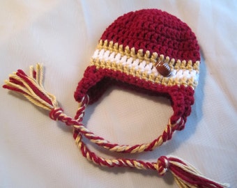 San Francisco 49ers Hat Crochet - FSU Florida State Football Hat - Crochet football Hat - baby Photo Prop - football baby hat - baby 49ers