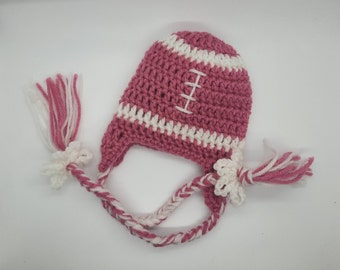 Pink Girl Football Hat - Pink hat - baby girl football hat - football crochet hat - Baby Football Hat