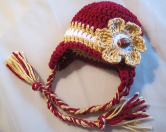 Girl San Francisco 49ers Hat Crochet - FSU Florida State Football Hat - Crochet football Hat - football baby hat - baby 49ers - 49ers baby