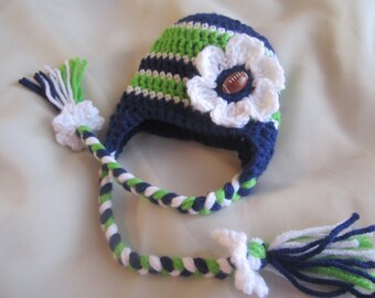 Seattle Seahawks inspired football hat for girl - Seahawks Baby Hat - football baby - baby girl football hat - seahawks hat