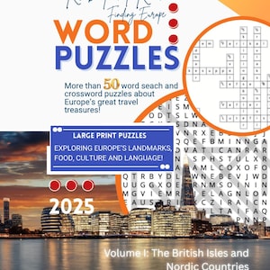 Europe Word Search & Crossword Puzzles: Large Print Travel Fun (PDF Digital Download)