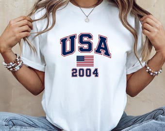 Custom USA Birth Year T-Shirt, Personalized American Year Tee, USA Flag Country Shirt, Y2K USA Top,