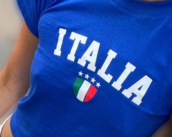 Vintage Y2K Italia Baby Tee – Blue Retro Crop Top, Blokecore Fashion