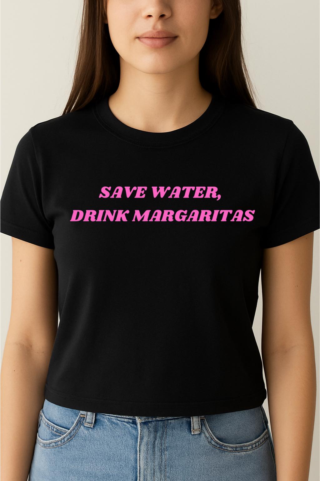 Y2KグラフィックTシャツ | 「水を節約して、マルガリータを飲もう」シャツ | キュートなレトロスローガントップ | 2000年代風の美的Tシャツ  | ブラックまたはホワイト - Etsy 日本, image size:1024x1536