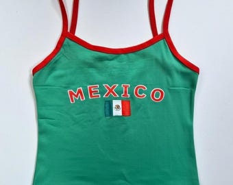Y2K Mexico Tank Top – Green Ringer Crop Cami, Blokecore Style