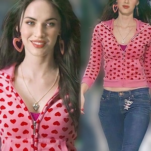 Sudadera con capucha estampada de corazón rosa – Jersey Y2K Coquette - Jennifers Body