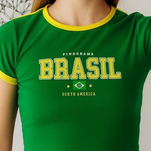 Y2K Brazil Crop Top: Green Ribbed Baby Tee, Retro Streetwear