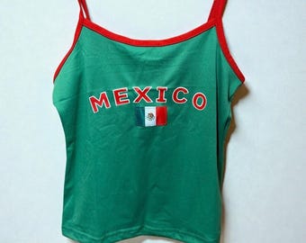 Y2K Mexico Tank Top – Green Ringer Crop Cami, Blokecore Style