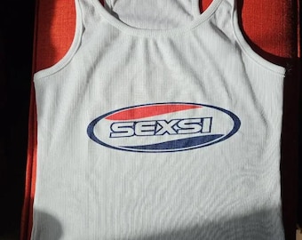 Y2K Ribbed Crop Tank Top: SEXSI Graphic, 2000s Streetwear