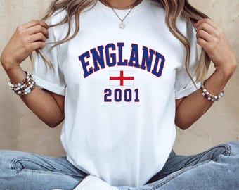 Custom England Birth Year T-Shirt, Personalized England Flag Tee, Y2K England Country Shirt, Custom Year Graphic Top