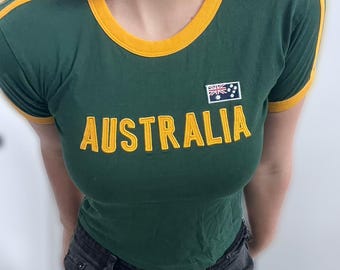 Y2K Australia Baby Tee – Green & Gold Ringer Crop Top