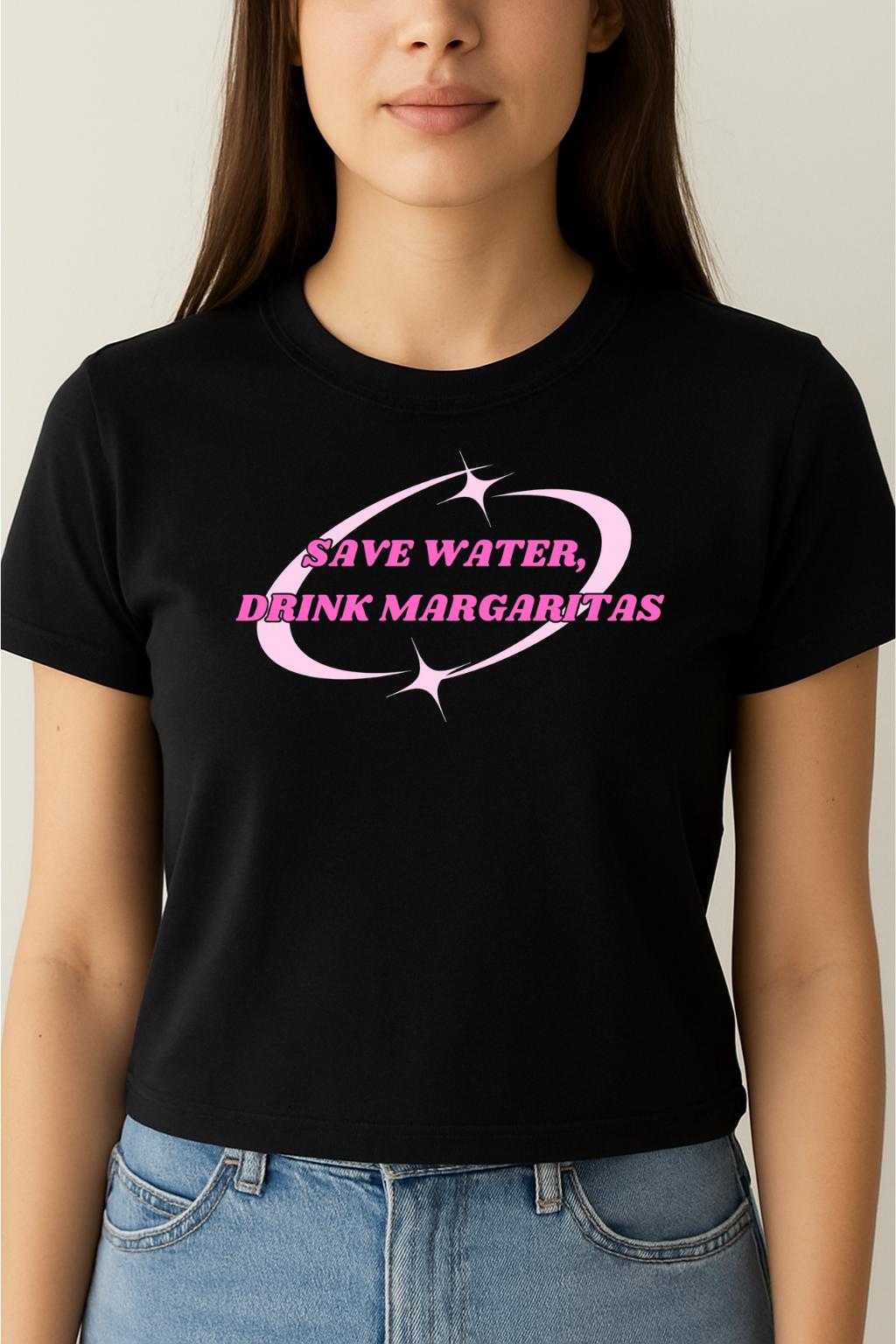 Y2KグラフィックTシャツ | 「水を節約して、マルガリータを飲もう」シャツ | キュートなレトロスローガントップ | 2000年代風の美的Tシャツ  | ブラックまたはホワイト - Etsy 日本, image size:1024x1536