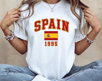 Camiseta personalizada con el año de nacimiento en España, camiseta personalizada con la bandera de España, camiseta estilo Y2K de España, camiseta con gráfico del año personalizado.