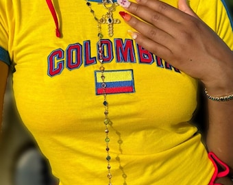 Vintage Y2K Colombia Baby Tee – Retro Ringer Crop Top
