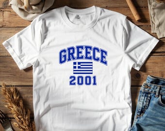 Custom Greece Birth Year T-Shirt, Personalized Greece Flag Tee, Y2K Greece Country Shirt, Custom Year Graphic Top