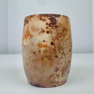 Pit Fired Burnished Vase – 5&quot; x 4&quot; Handmade Elliptical Ceramic, Pink, Orange & Gray Blushes, Celestial Marks, Semi-Glossy Finish
