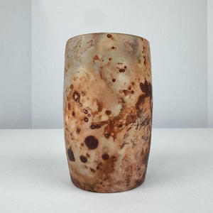 Pit Fired Burnished Vase – 5.5&quot; Handmade Elliptical Ceramic with Copper, Ferric Chloride, Seaweed, Salt, and Banana Peel Effects