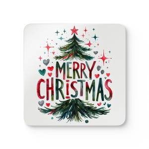 Christmas Corkwood Coaster Set, Merry Christmas Decor, Holiday Drink Coasters, Festive Home Gift, Unique Coaster Set