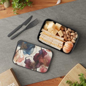 Bento Box Set, modern lunchbox, school college office meal prep, stylish lunch container with utensils